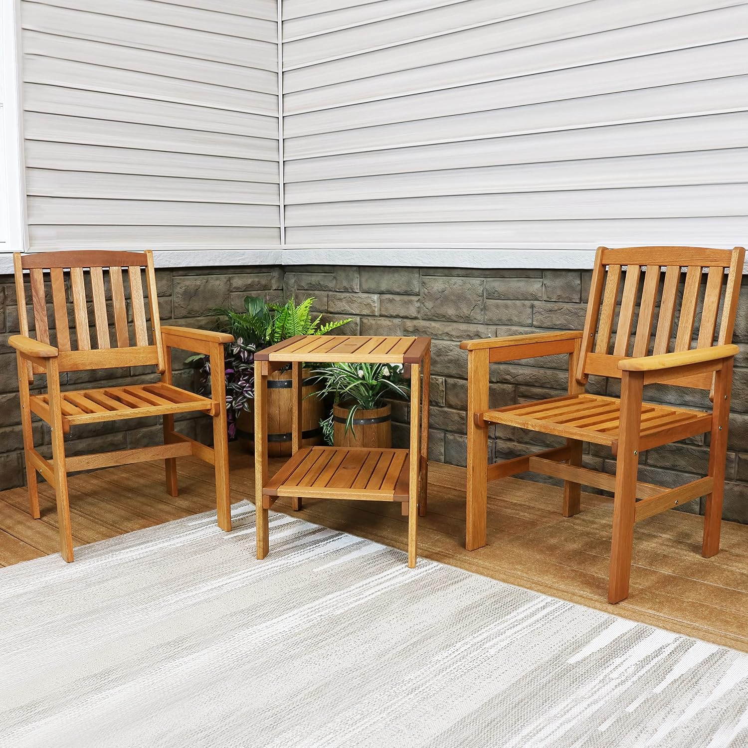3-Piece Wood Patio Set 2 Chair - Outdoor Furniture Oil Teak review and price