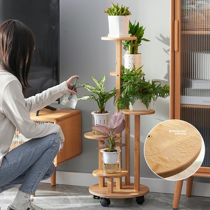 Bamboo Plant Stand with Wheels - Outdoor Furniture On Sale review and price